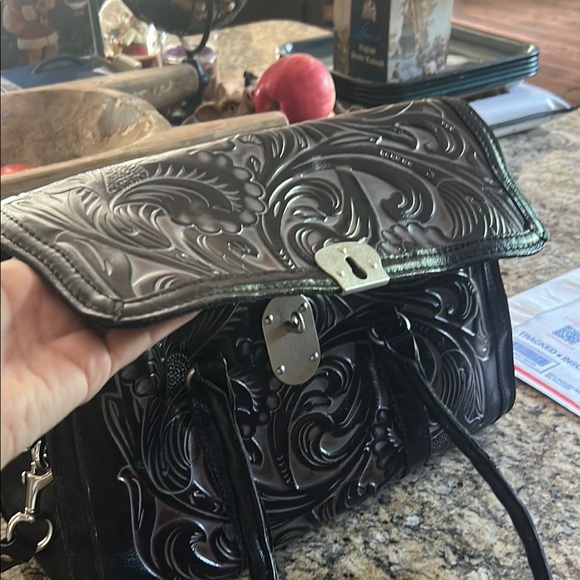 Patricia Nash Black Leather Tooled Western Black Leather Bag EUC - Picture 2 of 7